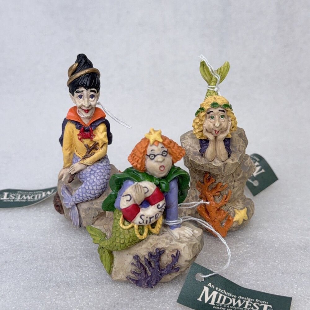 Creepy Hollow Halloween Village 3 Mermaid Sirens on Rocks NOS